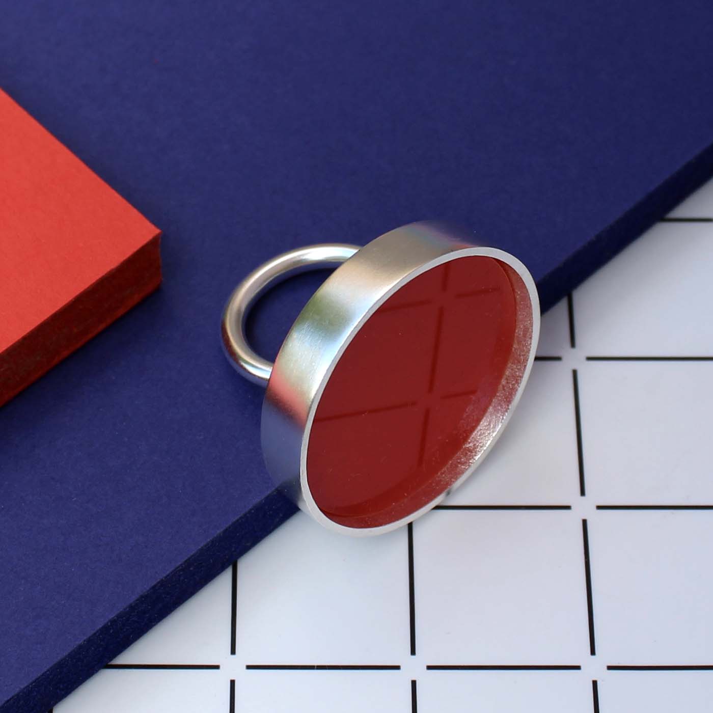 Circle Ring in Sterling Silver with Red Acrylic